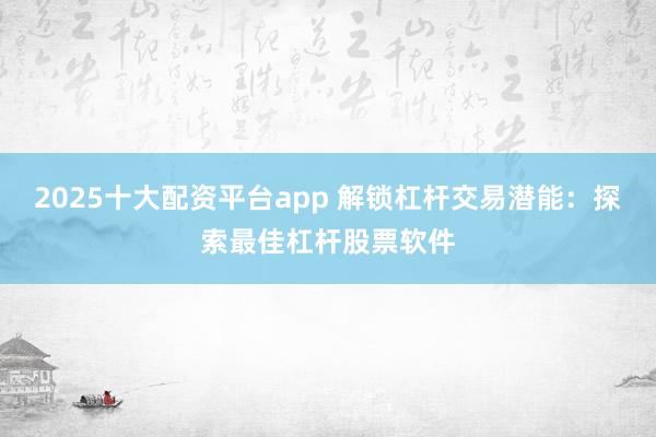 2025十大配资平台app 解锁杠杆交易潜能：探索最佳杠杆股票软件